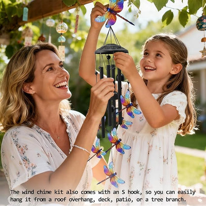 AVEKI Metal Dragonfly Wind Chimes for Outside, Gifts for Women Mother's Day Birthday Christmas, Black Wind Chime with 7 Dragonflies, Outdoor Windchimes Decor for Garden Patio (Dragonfly)