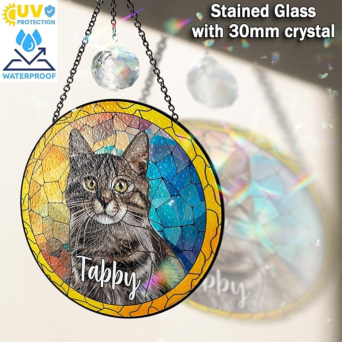 VINATIMES Personalized Pet Stained Glass Window Hanging, Pet Portrait Stained Glass Memorial, Dog Loss Sympathy Gift, Pet Remembrance Gift Dog, Cats Remembrance Gifts, Cat Loss Sympathy Gifts