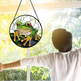 DASTOLL Stained Glass Window Hanging, Green Frog White Petals Sun Catchers Colorful Glass Panel Cute Suncatcher Decor for Birthday for Women, Men, Wife, Aunt, and Mom 9.8 in
