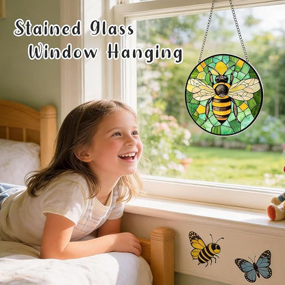 Stained Glass Window Hanging - 4 Pack Sun Catcher Set Featuring Bee, Butterfly, Hummingbird & Mantis - Vibrant Home Decor Garden Decor - Suncatchers Gifts for Women, Mom & Nature Lovers, 6.3 Inch