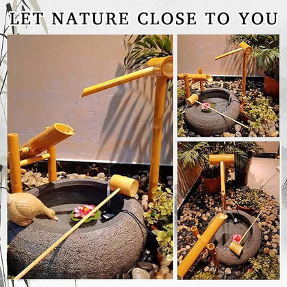 Handmade Solar Water Pump Fountain Kit, Free Standing Bamboo Fountain, Japanese Rocking Water Fountain, Patio Water Fountains, for Creates a Captivating Outdoor Fountain,Carbonization