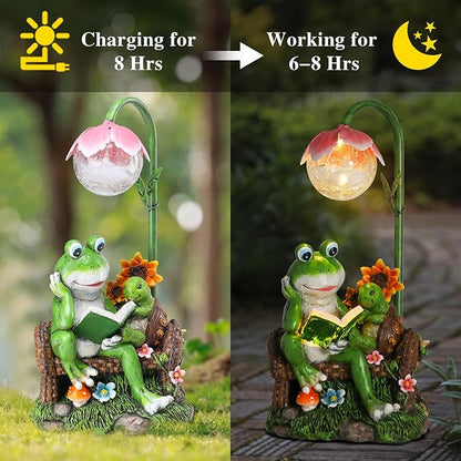 Afirst Solar Garden Statues, Frog Statues Outdoor Resin Figurine with Solar Lights Statue Decorations for Lawn, Patio, Balcony, Yard Ornament, Frog&turtle