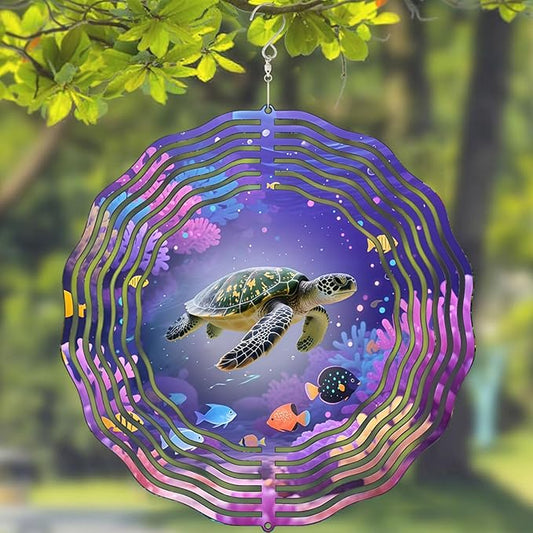 10 Inch Sea Turtle Wind Spinner, 3D Stainless Steel Ocean Hanging Kinetic Wind Sculpture Gifts for Women Garden Decor Yard Art Window Porch Lawn Balcony Indoor Outdoor Decoration