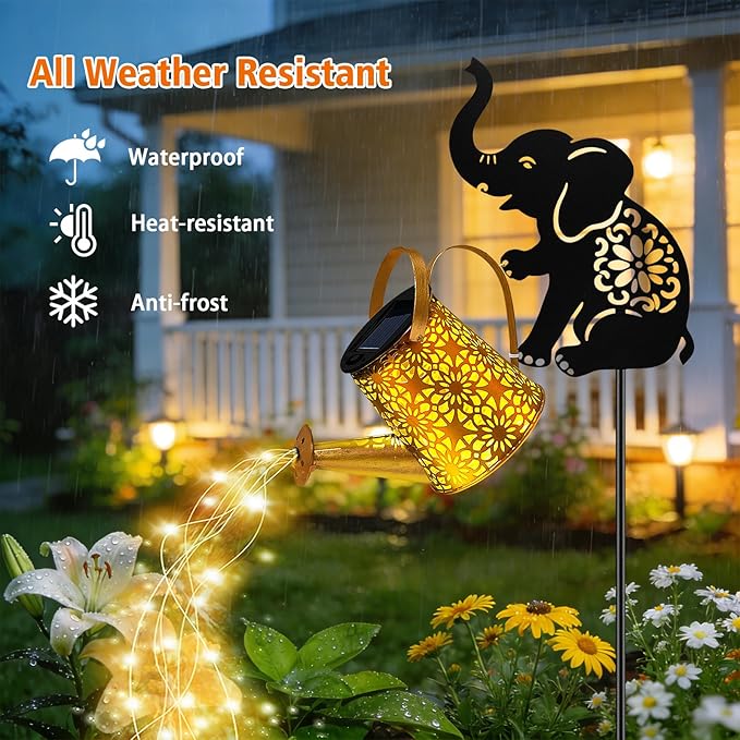 Solar Watering Can Lights, Elephant Hanging Lantern Solar Lights Outdoor, Birthday Gifts for Mom Women Mother's Day, Waterproof Garden Decor Outside Patio Yard Pathway Backyard
