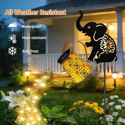 Solar Watering Can Lights, Elephant Hanging Lantern Solar Lights Outdoor, Birthday Gifts for Mom Women Mother's Day, Waterproof Garden Decor Outside Patio Yard Pathway Backyard
