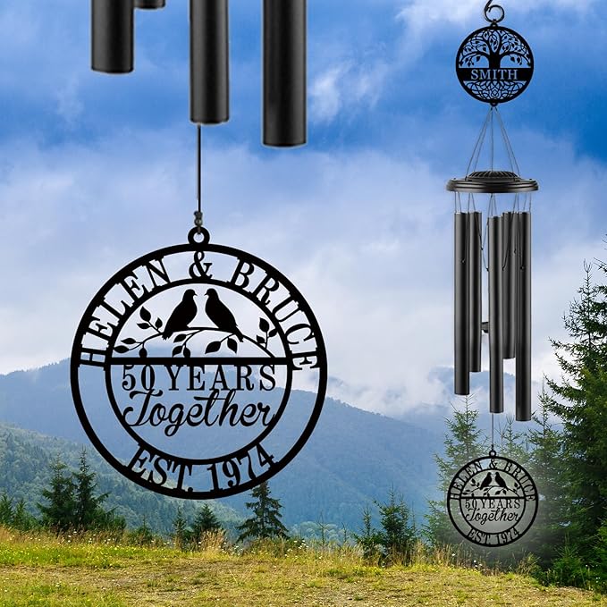 Personalized Anniversary Wind Chime Gift,15th 20th 25th 30th 35th 40th 50th 60th 65th 70th Any Year Anniversary Wedding Gift for Couple,Custom Wind Chime Gifts for Him or Her or Parents