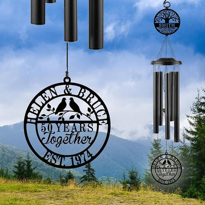 Personalized Anniversary Wind Chime Gift,15th 20th 25th 30th 35th 40th 50th 60th 65th 70th Any Year Anniversary Wedding Gift for Couple,Custom Wind Chime Gifts for Him or Her or Parents
