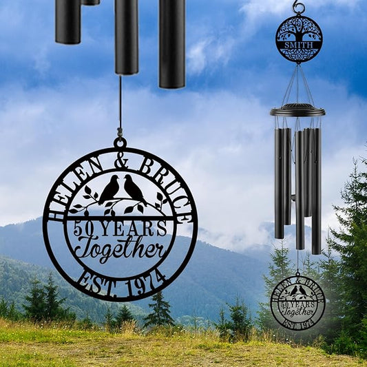 Personalized Anniversary Wind Chime Gift,15th 20th 25th 30th 35th 40th 50th 60th 65th 70th Any Year Anniversary Wedding Gift for Couple,Custom Wind Chime Gifts for Him or Her or Parents