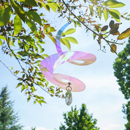 In the Breeze 9154 — 8-inch Iridescent Tear Drop Curlie with Crystal Spinner — Suncatcher Wind Spinner for Yards and Gardens with Plastic Crystal, Humane Animal Deterrent…