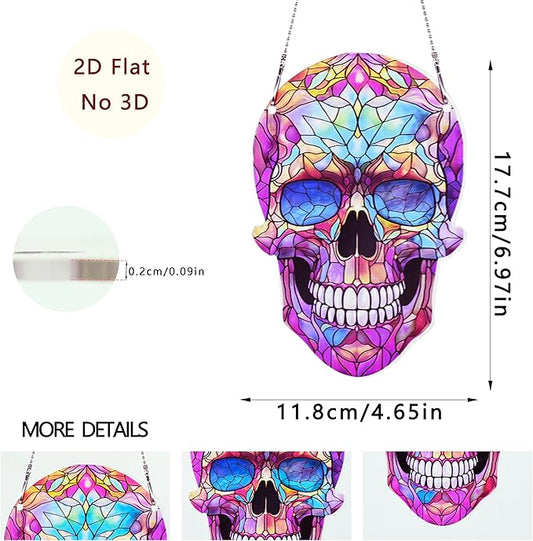 Skull Halloween Ornaments Colorful Window Hanging Decorations Home Wall Decor for Bedroom Patio Indoor Outdoor