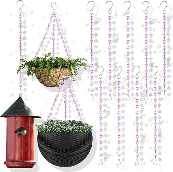 Landical 9 Pack 12 Inch Suncatcher Plant Hanger Hanging Basket Chains with Hooks Crystal Suncatcher Prism Window Hanging Chain Garden for Flower Pots Bird Feeders Wind Chimes Ornaments(Pink)