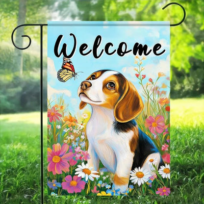 BlissYard Welcome Garden Flag Double Sided 12x18 Inch Cute Beagle Dog Flowers Seasonal Spring Small Flags For Outside Outdoor Decor Yard Farmhouse Holiday Spring Summer Decorations Yard Flags