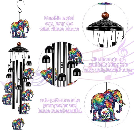 Mothers Day Elephant Gifts for Women, Colorful Elephant Wind Chimes for Outside, Outdoor Windchime for Home Garden Patio Porch Yard Decor