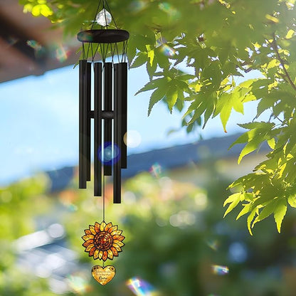 Personalized Memorial Sunflower Wind Chimes for Outside, Custom Crystal Memory Suncatcher Ornament, Sympathy Gift for Loss of Mother Father, in Loving Memory Windchimes, Mother's Day Garden Décor