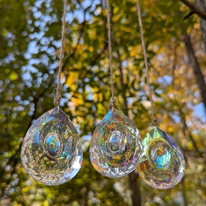 Crystal Prism Suncatchers DIY,AB Sparkling Teardrop Sun Catcher with Crystals Hanging Crystal for Windows, Chandeliers, Car & Garden Déco