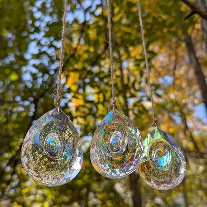 Crystal Prism Suncatchers DIY,AB Sparkling Teardrop Sun Catcher with Crystals Hanging Crystal for Windows, Chandeliers, Car & Garden Déco
