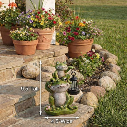 Lyeasw Solar Frog Garden Statues with Lights, Waterproof Outdoor Frog Decor for Patio Porch Yard, Mother’s Day Gardening Gift for Mom, Women & Frog Lovers