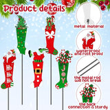 Roowest 5 Pack 12'' H Metal Christmas Yard Stakes Outdoor Decorations Red and Green Christmas Stocking Elf Santa Signs Winter Potted Plant Stakes for Holiday Lawn Garden Home Porch Party Decor