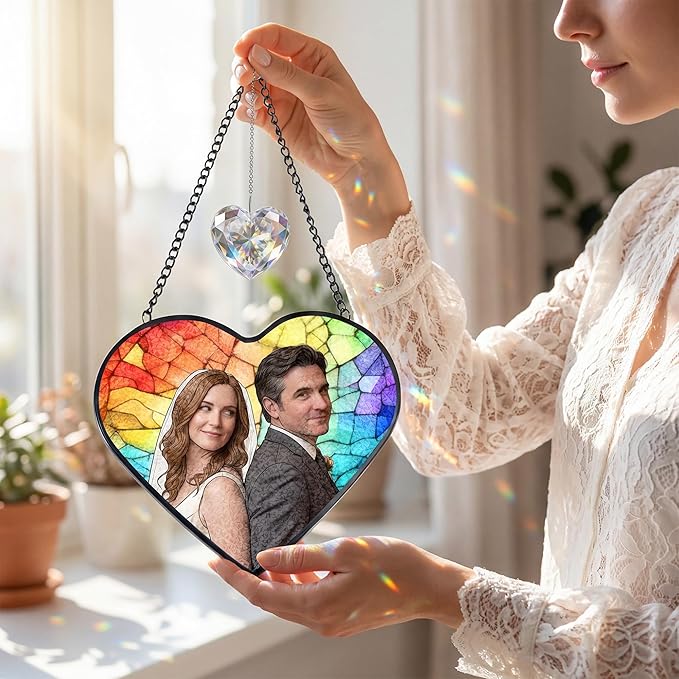 Personalized Couple Stained Glass Windows Hanging, Family Picture Suncatcher Ornament, Custom Photo Gift, Birthday Boyfriend Girlfriend Gifts