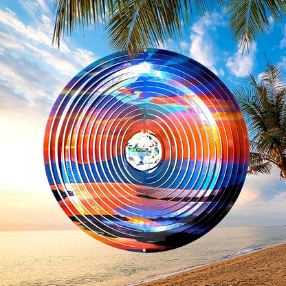 FONMY Mandala Wind Spinner w/Crystal Ball-Rosy Down 3D Stainless Steel Hanging Spinners Worth Gift Christmas Decoration Indoor/Outdoor Garden Décor Kinetic Yard Art 12 Inches Wind Sculpture