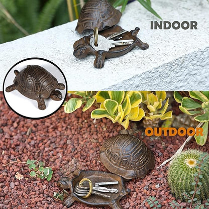 Key Hider Outdoor Turtle - Cast Iron Turtle Hidden Key Holder for Outside, Yard and Decoration Garden, Hide A Key Outdoor
