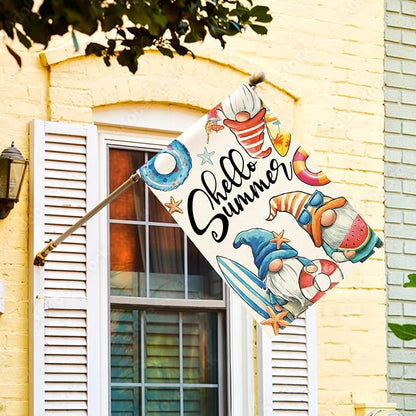 AVOIN colorlife Hello Summer Gnomes House Flag 28x40 Inch Double Sided, Coastal Seasonal Holiday Burlap Yard Outdoor Decoration
