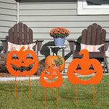3 Pack Halloween Decorations Outdoor Metal Halloween Garden Stakes Metal Ghost Pumpkins Black Cat Yard Signs Decor for Outside Garden Lawn Porch Patio Party Decorations(Pumpkin Style)