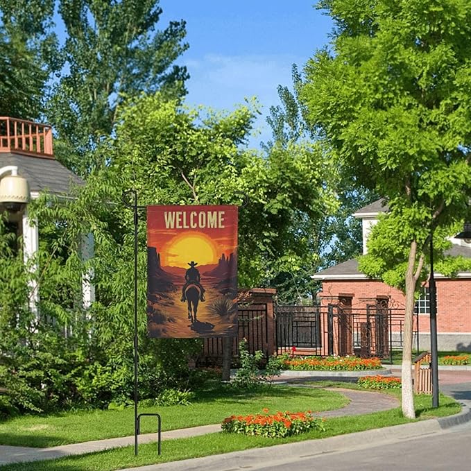 Western Cowboy Welcome Garden Flags 12×18 Inch Double Sided Decorative Yard Banner Seasonal Flag for Outdoor Outside Decor