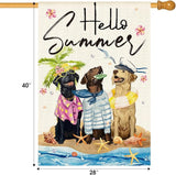 AVOIN colorlife Hello Summer Sea Beach Dogs House Flag 28x40 Inch Double Sided Outside, Floral Starfish Seasonal Holiday Yard Outdoor Decoration