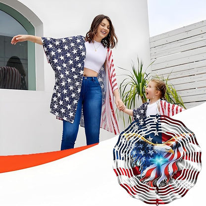 American Flag Wind Spinner 12 Inch - 3D Patriotic Eagle & Christian Cross Outdoor Decor, Stainless Steel Hanging Yard Spinner, Gift for 4th of July, Veterans, Mom, Dad, Home & Garden