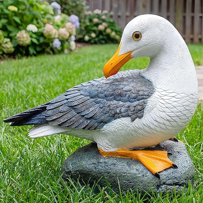 Real Seagull Outdoor Sculpture,Garden Funny Bird Statue,Beach Statue,Resin Animal Seabird Ornaments,Coastal Beach Decor for Outdoor Table Decor for Garden,Terrace,Lawn,Yard