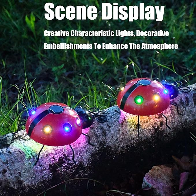 Solar Ladybug Lights Metal Garden Decor for Outside Cute Ladybugs Yard Art Lawn Ornaments Sculptures & Statues with Solar Lights Outdoor Fence Decoration for Patio