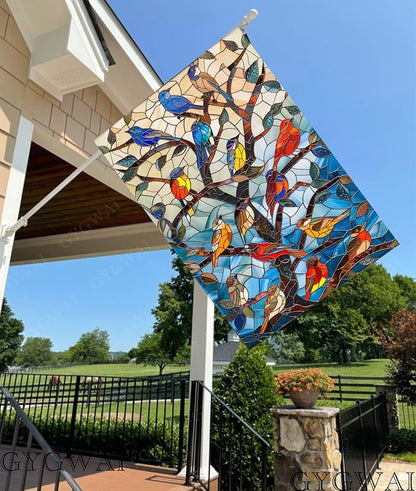 Stained Glass Spring Birds House Flag 28x40 Inch Double Sided Welcome Flag Burlap Large Outdoor Flag for Seasonal Farmhouse Yard Outdoor Decor
