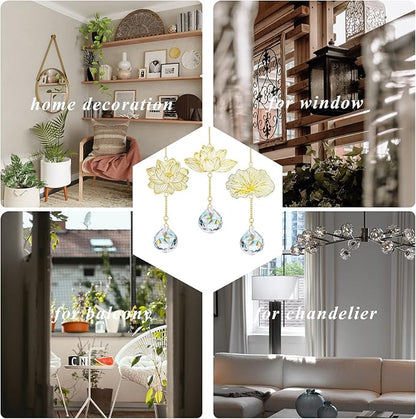 H&D HYALINE & DORA Suncatchers Lotus Leaf Pendant with Crystal Prisms Window Hang Sun Catcher Ornament Rainbow Maker for Home Garden Rearview Mirror Charms, Pack of 3