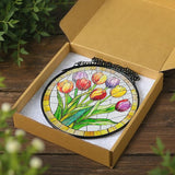 Stained Glass Window Hanging, 8 Inch Tulips Stained Glass Suncatcher, Botanical Lover Gift, Flowers Sun Catcher, Colorful Window Decor, Tulips Housewarming Gifts, Gifts for Mom Her