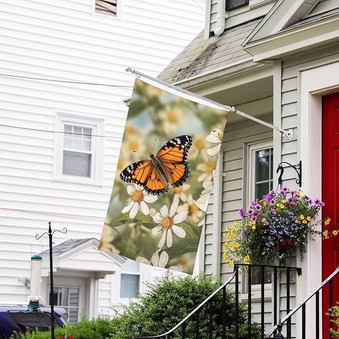 Spring Butterfly Flowers Flag 3x5 Ft Outdoor Flags Vertical Double Sided Garden Flag Funny Outside Yard Flag Party Banner for Wall Art Hanging Poster Indoor Outdoor Decoration