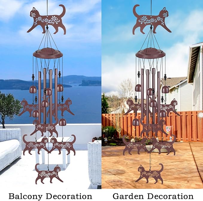 Coffee Color Cat Wind Chimes - Gifts for Mom, Home, Garden, Balconies, Rooms, Patio, Indoor, Outdoor Decoration - Memorial Chimes, Wind Catcher, Outside Bells Decor
