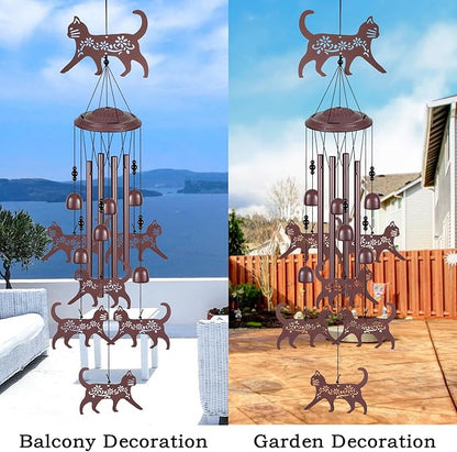 Coffee Color Cat Wind Chimes - Gifts for Mom, Home, Garden, Balconies, Rooms, Patio, Indoor, Outdoor Decoration - Memorial Chimes, Wind Catcher, Outside Bells Decor