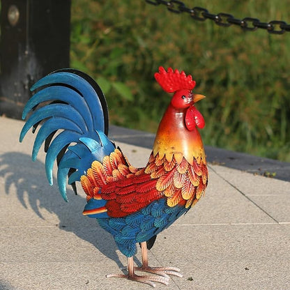 Kircust Metal Rooster Garden Ornament, Multi-Color Outdoor Yard Art Chicken Statue for Home Patio Lawn Backyard Farmhouse Kitchen