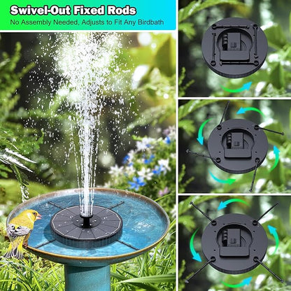 SZMP 3.5W Glass Solar Fountain with Swivel-Out Fixed Rods, Solar Bird Bath Fountains with LED Lights and 2000mAh Battery, 7 Nozzles, Outdoor Solar Water Fountain Pump for Garden, Pool, Pond (Black)