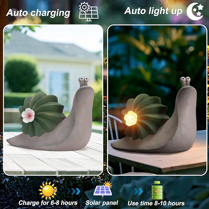 Etlemonde Solar Cactus Snail Statue Garden Decor Light - Outdoor Decorative LED Flower, Suitable for Patio, Lawnand Garden Decorations, Gifts for Mom