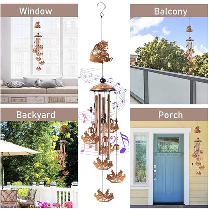 Bear Wind Chimes for Outside, Memorial Wind Chimes with Card & Gift Box, Antique Metal Bear Decor for Garden Patio Porch, Unique Sympathy Bear Gifts for Women Mom Grandma