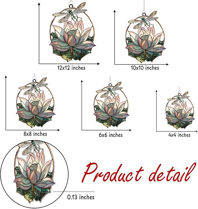 Dragonfly Lotus Acrylic Suncatcher, Boho Suncatchers for Window Hangings, Stained Glass Effect Indoor Outdoor Garden Decor for Dragonfly Lovers, Gifts for Mother's Day, Mom, Grandma, Wife, Women