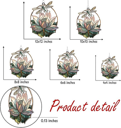 Dragonfly Lotus Acrylic Suncatcher, Boho Suncatchers for Window Hangings, Stained Glass Effect Indoor Outdoor Garden Decor for Dragonfly Lovers, Gifts for Mother's Day, Mom, Grandma, Wife, Women