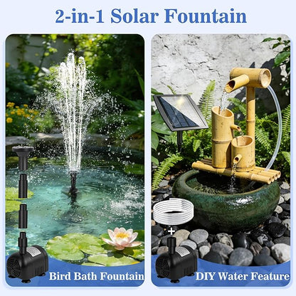 2.5W Solar Water Pump with 3 Spray Nozzles, 3.94FT Tubing, 9.85FT Power Cable, DIY Solar Water Fountain for Garden, Yard, Water Feature