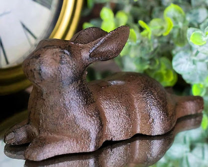 Ebros Gift Cast Iron Whimsical Bunny Rabbit Lying Down Abstract Taxidermy 3D Art Sculpture 5.25" Long for Home Garden Outdoors and Indoors Decorative Accent (1)
