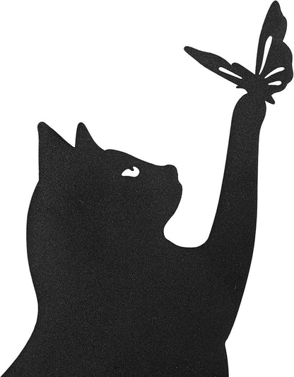 Glitzhome Metal Cat Decorative Garden Stakes, Lifelike Black Silhouette Die-Out Cats Spring Garden Yard Art 2-in-1 Design for Yard Stake or Wall Decor, 3 Packs
