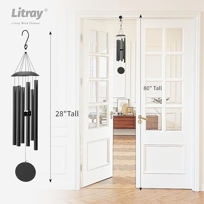 Wind Chimes for Outside with Classic Sound, Coolest Aluminium Metal Windchimes Outdoors with Pine Wood Striker, Unique Gift for Mom, Garden Decoration(28" Black)