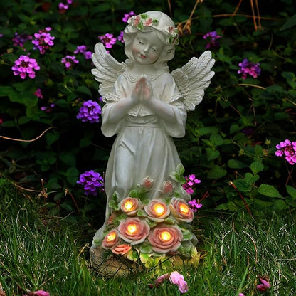 Panven Garden Decor Angel Statue, Outdoor Patio Garden Sculptures & Statues, Solar Yard Decorations Lawn Ornaments Figurines for Outside