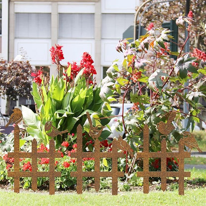 3 Pcs Small Garden Fence with 6 Pieces Birds Decoration, Metal Birds Yard Decor, Insert Lawn Picket Fence Garden Borders Decorative for Landscape Path Flowerbeds Plant Yard, Fence Decorations Outdoor